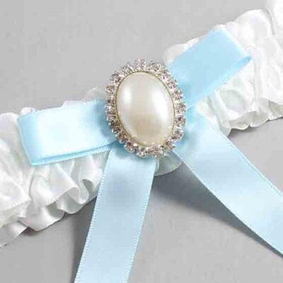 White and Alice Blue Satin Wedding Garter / White Wedding Garters / Wedding Garter / Custom Wedding Garter / Bridal Garter / Prom Garter / Linda Joyce Couture / Personalized Garter / Personalized Wedding Garter / Personalized Prom Garter