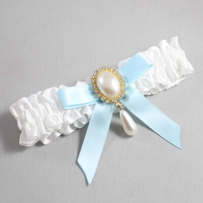 White and Alice Blue Satin Wedding Garter / White Wedding Garters / Wedding Garter / Custom Wedding Garter / Bridal Garter / Prom Garter / Linda Joyce Couture / Personalized Garter / Personalized Wedding Garter / Personalized Prom Garter