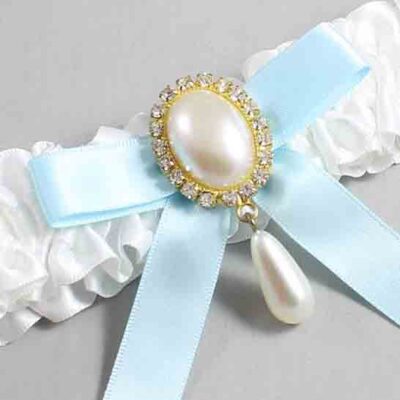 White and Alice Blue Satin Wedding Garter / White Wedding Garters / Wedding Garter / Custom Wedding Garter / Bridal Garter / Prom Garter / Linda Joyce Couture / Personalized Garter / Personalized Wedding Garter / Personalized Prom Garter