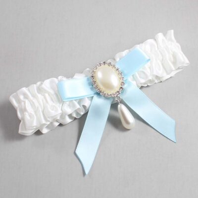 White and Alice Blue Satin Wedding Garter / White Wedding Garters / Wedding Garter / Custom Wedding Garter / Bridal Garter / Prom Garter / Linda Joyce Couture / Personalized Garter / Personalized Wedding Garter / Personalized Prom Garter