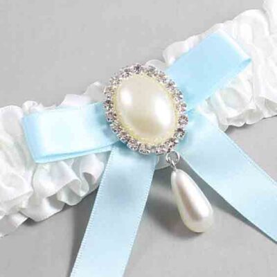 White and Alice Blue Satin Wedding Garter / White Wedding Garters / Wedding Garter / Custom Wedding Garter / Bridal Garter / Prom Garter / Linda Joyce Couture / Personalized Garter / Personalized Wedding Garter / Personalized Prom Garter