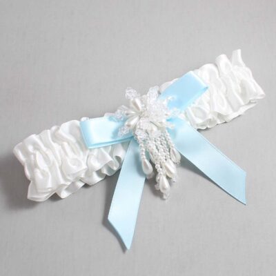White and Alice Blue Satin Wedding Garter / White Wedding Garters / Wedding Garter / Custom Wedding Garter / Bridal Garter / Prom Garter / Linda Joyce Couture / Personalized Garter / Personalized Wedding Garter / Personalized Prom Garter