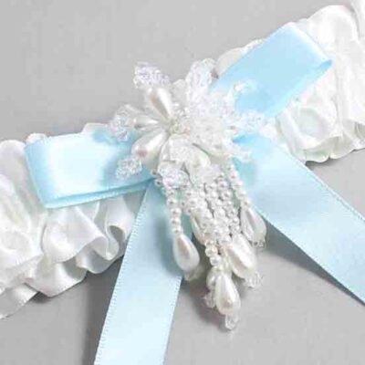 White and Alice Blue Satin Wedding Garter / White Wedding Garters / Wedding Garter / Custom Wedding Garter / Bridal Garter / Prom Garter / Linda Joyce Couture / Personalized Garter / Personalized Wedding Garter / Personalized Prom Garter