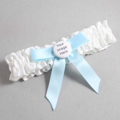 White and Alice Blue Satin Wedding Garter / White Wedding Garters / Wedding Garter / Custom Wedding Garter / Bridal Garter / Prom Garter / Linda Joyce Couture / Personalized Garter / Personalized Wedding Garter / Personalized Prom Garter