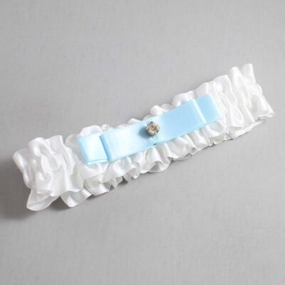 White and Alice Blue Satin Wedding Garter / White Wedding Garters / Wedding Garter / Custom Wedding Garter / Bridal Garter / Prom Garter / Linda Joyce Couture / Personalized Garter / Personalized Wedding Garter / Personalized Prom Garter