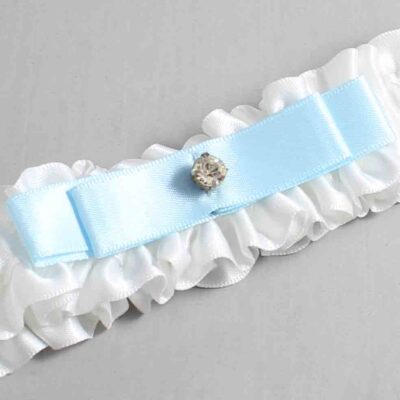 White and Alice Blue Satin Wedding Garter / White Wedding Garters / Wedding Garter / Custom Wedding Garter / Bridal Garter / Prom Garter / Linda Joyce Couture / Personalized Garter / Personalized Wedding Garter / Personalized Prom Garter