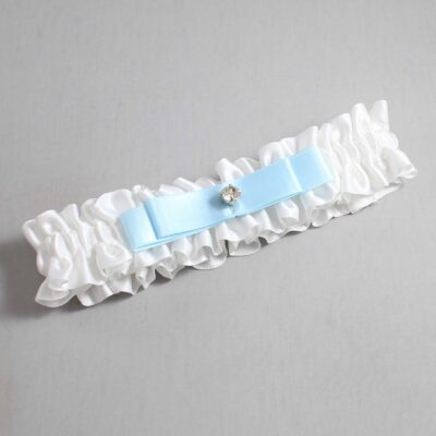 White and Alice Blue Satin Wedding Garter / White Wedding Garters / Wedding Garter / Custom Wedding Garter / Bridal Garter / Prom Garter / Linda Joyce Couture / Personalized Garter / Personalized Wedding Garter / Personalized Prom Garter