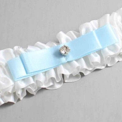 White and Alice Blue Satin Wedding Garter / White Wedding Garters / Wedding Garter / Custom Wedding Garter / Bridal Garter / Prom Garter / Linda Joyce Couture / Personalized Garter / Personalized Wedding Garter / Personalized Prom Garter
