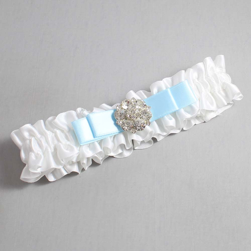 White and Alice Blue Satin Wedding Garter / White Wedding Garters / Wedding Garter / Custom Wedding Garter / Bridal Garter / Prom Garter / Linda Joyce Couture / Personalized Garter / Personalized Wedding Garter / Personalized Prom Garter
