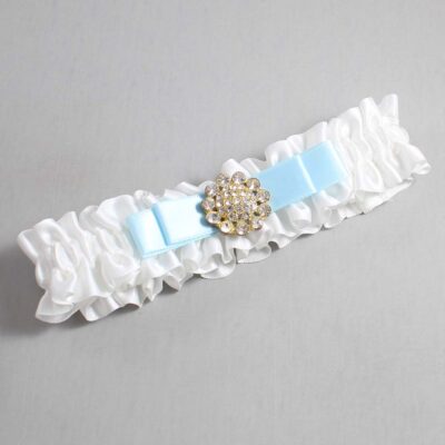 White and Alice Blue Satin Wedding Garter / White Wedding Garters / Wedding Garter / Custom Wedding Garter / Bridal Garter / Prom Garter / Linda Joyce Couture / Personalized Garter / Personalized Wedding Garter / Personalized Prom Garter
