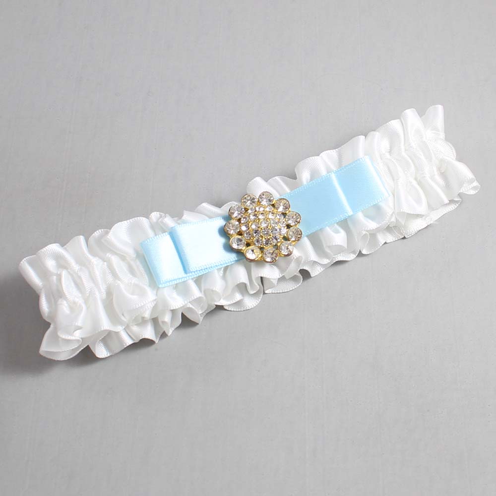 White and Alice Blue Satin Wedding Garter / White Wedding Garters / Wedding Garter / Custom Wedding Garter / Bridal Garter / Prom Garter / Linda Joyce Couture / Personalized Garter / Personalized Wedding Garter / Personalized Prom Garter