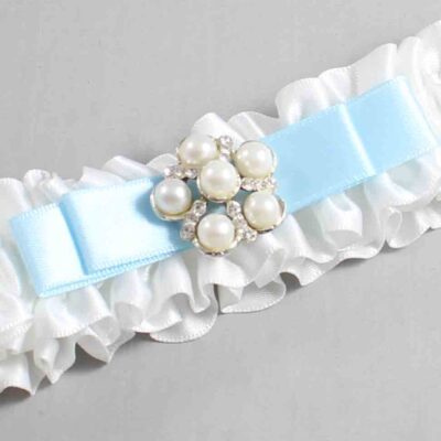 White and Alice Blue Satin Wedding Garter / White Wedding Garters / Wedding Garter / Custom Wedding Garter / Bridal Garter / Prom Garter / Linda Joyce Couture / Personalized Garter / Personalized Wedding Garter / Personalized Prom Garter