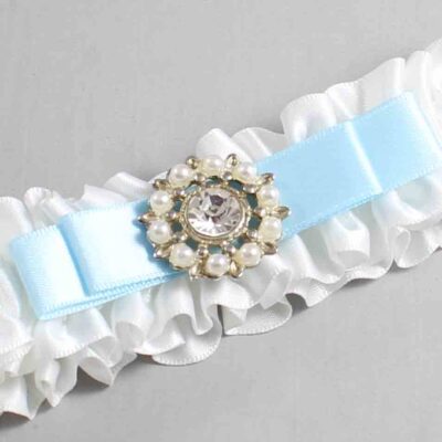 White and Alice Blue Satin Wedding Garter / White Wedding Garters / Wedding Garter / Custom Wedding Garter / Bridal Garter / Prom Garter / Linda Joyce Couture / Personalized Garter / Personalized Wedding Garter / Personalized Prom Garter