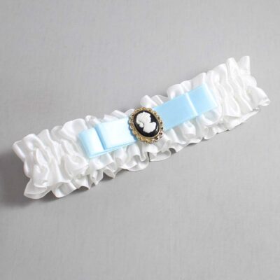 White and Alice Blue Satin Wedding Garter / White Wedding Garters / Wedding Garter / Custom Wedding Garter / Bridal Garter / Prom Garter / Linda Joyce Couture / Personalized Garter / Personalized Wedding Garter / Personalized Prom Garter