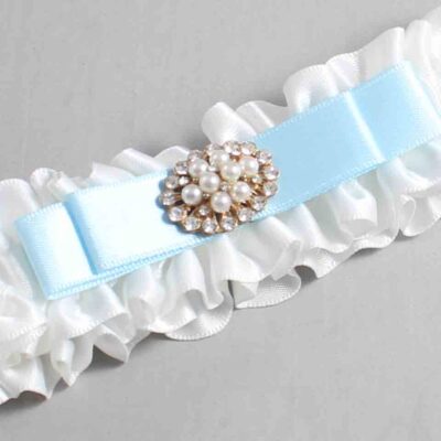 White and Alice Blue Satin Wedding Garter / White Wedding Garters / Wedding Garter / Custom Wedding Garter / Bridal Garter / Prom Garter / Linda Joyce Couture / Personalized Garter / Personalized Wedding Garter / Personalized Prom Garter