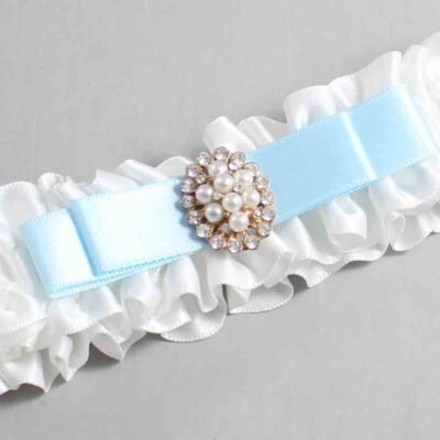 White and Alice Blue Satin Wedding Garter / White Wedding Garters / Wedding Garter / Custom Wedding Garter / Bridal Garter / Prom Garter / Linda Joyce Couture / Personalized Garter / Personalized Wedding Garter / Personalized Prom Garter