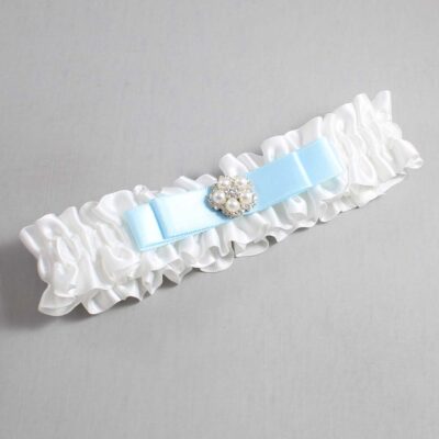 White and Alice Blue Satin Wedding Garter / White Wedding Garters / Wedding Garter / Custom Wedding Garter / Bridal Garter / Prom Garter / Linda Joyce Couture / Personalized Garter / Personalized Wedding Garter / Personalized Prom Garter