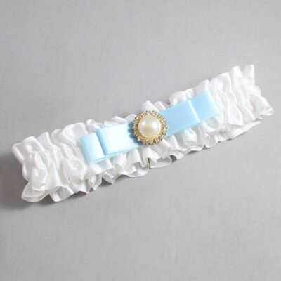 White and Alice Blue Satin Wedding Garter / White Wedding Garters / Wedding Garter / Custom Wedding Garter / Bridal Garter / Prom Garter / Linda Joyce Couture / Personalized Garter / Personalized Wedding Garter / Personalized Prom Garter