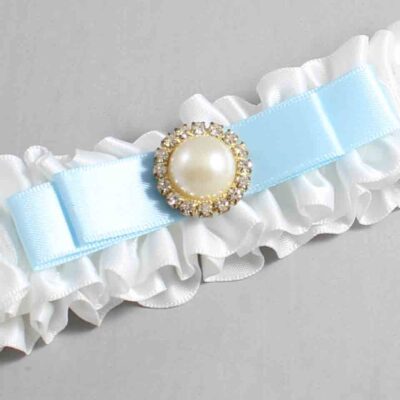 White and Alice Blue Satin Wedding Garter / White Wedding Garters / Wedding Garter / Custom Wedding Garter / Bridal Garter / Prom Garter / Linda Joyce Couture / Personalized Garter / Personalized Wedding Garter / Personalized Prom Garter