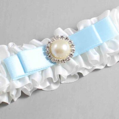 White and Alice Blue Satin Wedding Garter / White Wedding Garters / Wedding Garter / Custom Wedding Garter / Bridal Garter / Prom Garter / Linda Joyce Couture / Personalized Garter / Personalized Wedding Garter / Personalized Prom Garter