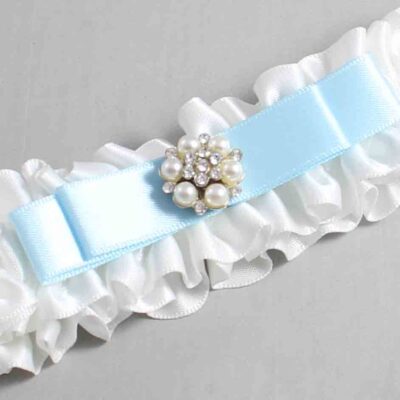White and Alice Blue Satin Wedding Garter / White Wedding Garters / Wedding Garter / Custom Wedding Garter / Bridal Garter / Prom Garter / Linda Joyce Couture / Personalized Garter / Personalized Wedding Garter / Personalized Prom Garter