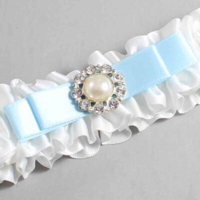 White and Alice Blue Satin Wedding Garter / White Wedding Garters / Wedding Garter / Custom Wedding Garter / Bridal Garter / Prom Garter / Linda Joyce Couture / Personalized Garter / Personalized Wedding Garter / Personalized Prom Garter
