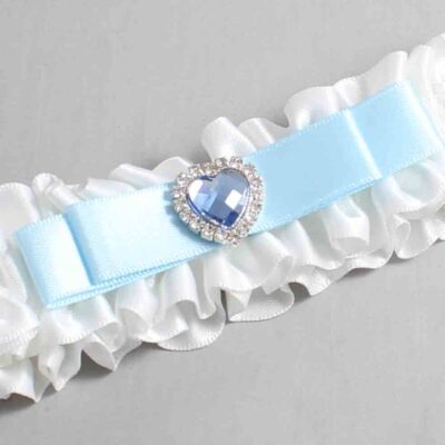 White and Alice Blue Satin Wedding Garter / White Wedding Garters / Wedding Garter / Custom Wedding Garter / Bridal Garter / Prom Garter / Linda Joyce Couture / Personalized Garter / Personalized Wedding Garter / Personalized Prom Garter