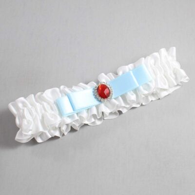 White and Alice Blue Satin Wedding Garter / White Wedding Garters / Wedding Garter / Custom Wedding Garter / Bridal Garter / Prom Garter / Linda Joyce Couture / Personalized Garter / Personalized Wedding Garter / Personalized Prom Garter