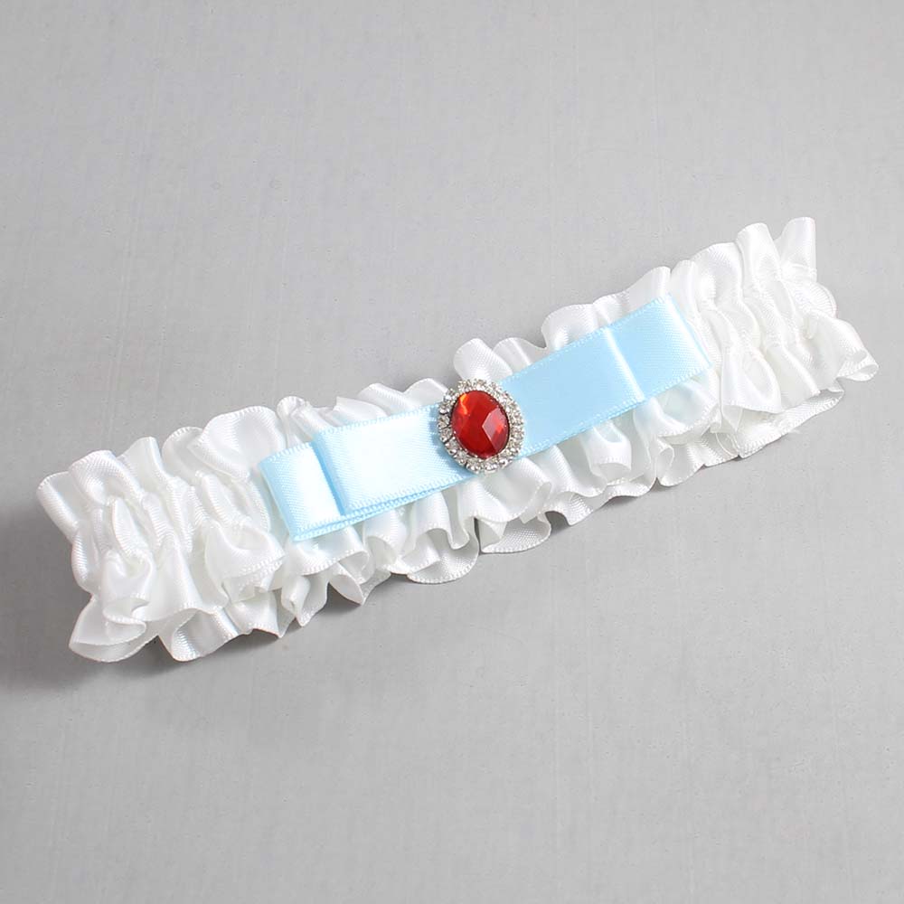 White and Alice Blue Satin Wedding Garter / White Wedding Garters / Wedding Garter / Custom Wedding Garter / Bridal Garter / Prom Garter / Linda Joyce Couture / Personalized Garter / Personalized Wedding Garter / Personalized Prom Garter