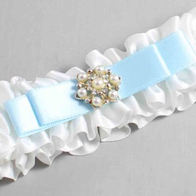 White and Alice Blue Satin Wedding Garter / White Wedding Garters / Wedding Garter / Custom Wedding Garter / Bridal Garter / Prom Garter / Linda Joyce Couture / Personalized Garter / Personalized Wedding Garter / Personalized Prom Garter
