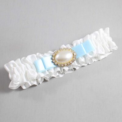 White and Alice Blue Satin Wedding Garter / White Wedding Garters / Wedding Garter / Custom Wedding Garter / Bridal Garter / Prom Garter / Linda Joyce Couture / Personalized Garter / Personalized Wedding Garter / Personalized Prom Garter