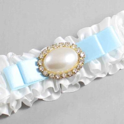 White and Alice Blue Satin Wedding Garter / White Wedding Garters / Wedding Garter / Custom Wedding Garter / Bridal Garter / Prom Garter / Linda Joyce Couture / Personalized Garter / Personalized Wedding Garter / Personalized Prom Garter