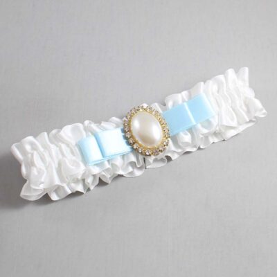 White and Alice Blue Satin Wedding Garter / White Wedding Garters / Wedding Garter / Custom Wedding Garter / Bridal Garter / Prom Garter / Linda Joyce Couture / Personalized Garter / Personalized Wedding Garter / Personalized Prom Garter