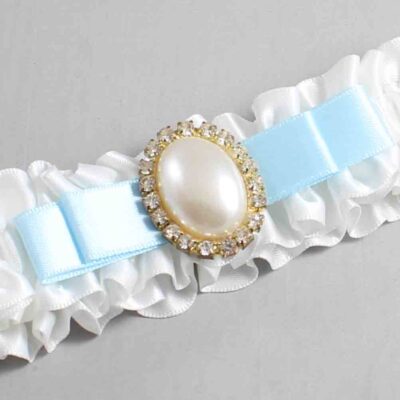 White and Alice Blue Satin Wedding Garter / White Wedding Garters / Wedding Garter / Custom Wedding Garter / Bridal Garter / Prom Garter / Linda Joyce Couture / Personalized Garter / Personalized Wedding Garter / Personalized Prom Garter