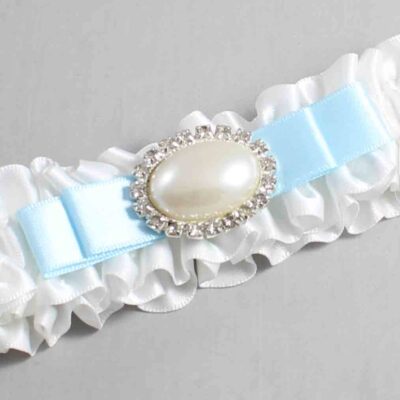 White and Alice Blue Satin Wedding Garter / White Wedding Garters / Wedding Garter / Custom Wedding Garter / Bridal Garter / Prom Garter / Linda Joyce Couture / Personalized Garter / Personalized Wedding Garter / Personalized Prom Garter