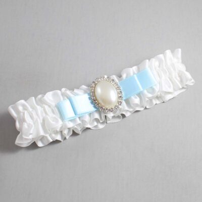 White and Alice Blue Satin Wedding Garter / White Wedding Garters / Wedding Garter / Custom Wedding Garter / Bridal Garter / Prom Garter / Linda Joyce Couture / Personalized Garter / Personalized Wedding Garter / Personalized Prom Garter