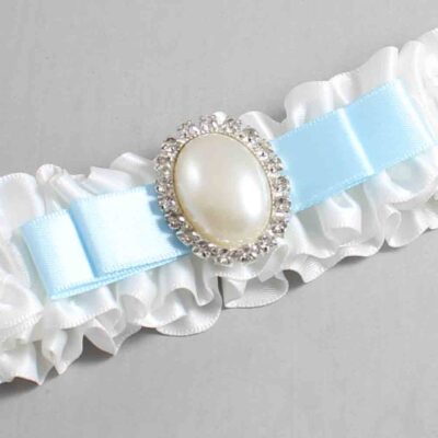 White and Alice Blue Satin Wedding Garter / White Wedding Garters / Wedding Garter / Custom Wedding Garter / Bridal Garter / Prom Garter / Linda Joyce Couture / Personalized Garter / Personalized Wedding Garter / Personalized Prom Garter