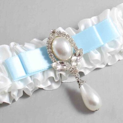 White and Alice Blue Satin Wedding Garter / White Wedding Garters / Wedding Garter / Custom Wedding Garter / Bridal Garter / Prom Garter / Linda Joyce Couture / Personalized Garter / Personalized Wedding Garter / Personalized Prom Garter