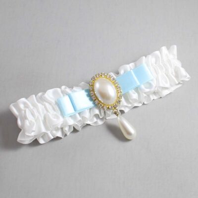 White and Alice Blue Satin Wedding Garter / White Wedding Garters / Wedding Garter / Custom Wedding Garter / Bridal Garter / Prom Garter / Linda Joyce Couture / Personalized Garter / Personalized Wedding Garter / Personalized Prom Garter