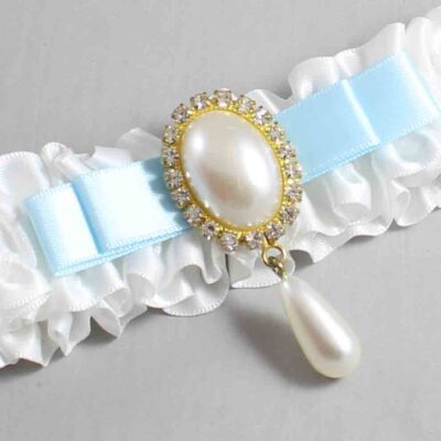White and Alice Blue Satin Wedding Garter / White Wedding Garters / Wedding Garter / Custom Wedding Garter / Bridal Garter / Prom Garter / Linda Joyce Couture / Personalized Garter / Personalized Wedding Garter / Personalized Prom Garter