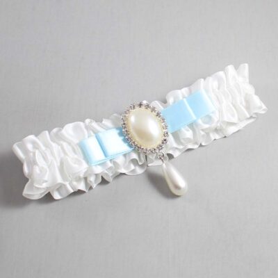White and Alice Blue Satin Wedding Garter / White Wedding Garters / Wedding Garter / Custom Wedding Garter / Bridal Garter / Prom Garter / Linda Joyce Couture / Personalized Garter / Personalized Wedding Garter / Personalized Prom Garter