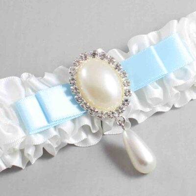 White and Alice Blue Satin Wedding Garter / White Wedding Garters / Wedding Garter / Custom Wedding Garter / Bridal Garter / Prom Garter / Linda Joyce Couture / Personalized Garter / Personalized Wedding Garter / Personalized Prom Garter