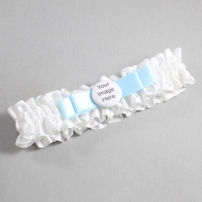 White and Alice Blue Satin Wedding Garter / White Wedding Garters / Wedding Garter / Custom Wedding Garter / Bridal Garter / Prom Garter / Linda Joyce Couture / Personalized Garter / Personalized Wedding Garter / Personalized Prom Garter