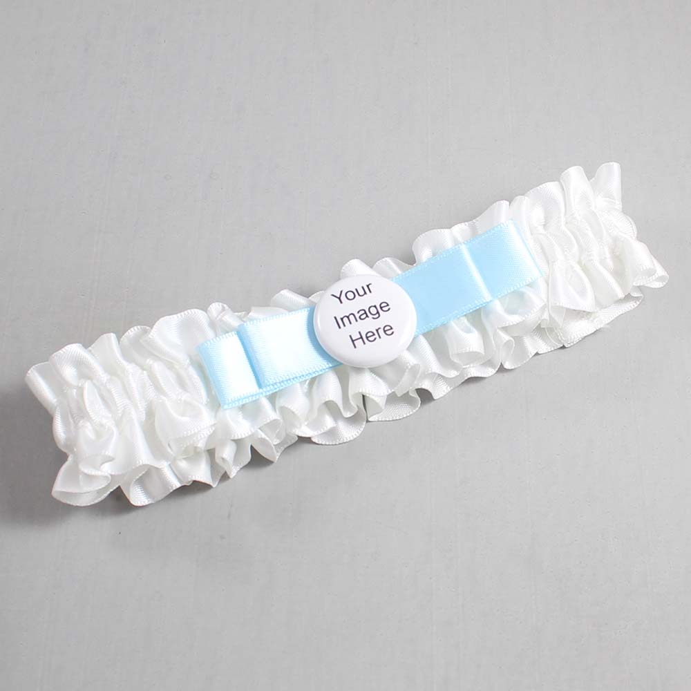 White and Alice Blue Satin Wedding Garter / White Wedding Garters / Wedding Garter / Custom Wedding Garter / Bridal Garter / Prom Garter / Linda Joyce Couture / Personalized Garter / Personalized Wedding Garter / Personalized Prom Garter
