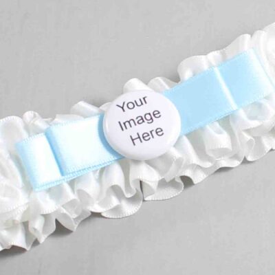 White and Alice Blue Satin Wedding Garter / White Wedding Garters / Wedding Garter / Custom Wedding Garter / Bridal Garter / Prom Garter / Linda Joyce Couture / Personalized Garter / Personalized Wedding Garter / Personalized Prom Garter