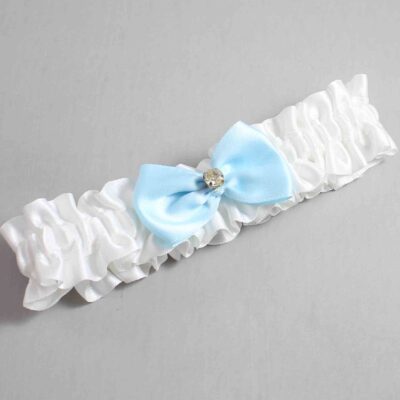 White and Alice Blue Satin Wedding Garter / White Wedding Garters / Wedding Garter / Custom Wedding Garter / Bridal Garter / Prom Garter / Linda Joyce Couture / Personalized Garter / Personalized Wedding Garter / Personalized Prom Garter