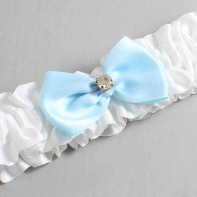 White and Alice Blue Satin Wedding Garter / White Wedding Garters / Wedding Garter / Custom Wedding Garter / Bridal Garter / Prom Garter / Linda Joyce Couture / Personalized Garter / Personalized Wedding Garter / Personalized Prom Garter