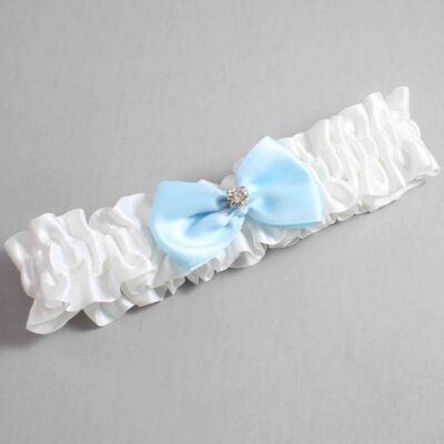 White and Alice Blue Satin Wedding Garter / White Wedding Garters / Wedding Garter / Custom Wedding Garter / Bridal Garter / Prom Garter / Linda Joyce Couture / Personalized Garter / Personalized Wedding Garter / Personalized Prom Garter