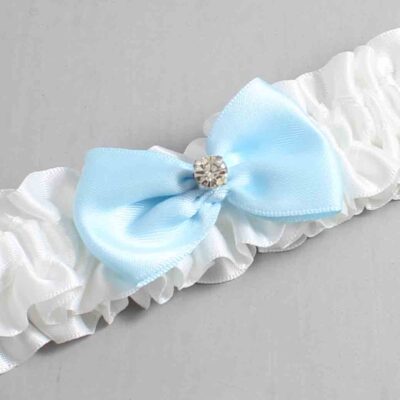 White and Alice Blue Satin Wedding Garter / White Wedding Garters / Wedding Garter / Custom Wedding Garter / Bridal Garter / Prom Garter / Linda Joyce Couture / Personalized Garter / Personalized Wedding Garter / Personalized Prom Garter