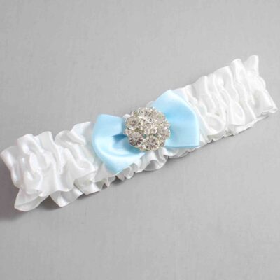 White and Alice Blue Satin Wedding Garter / White Wedding Garters / Wedding Garter / Custom Wedding Garter / Bridal Garter / Prom Garter / Linda Joyce Couture / Personalized Garter / Personalized Wedding Garter / Personalized Prom Garter